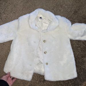 Janie and Jack girls' coat winter faux fur with gold buttons 12-18 mo